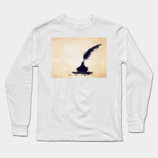 Abstract Ink Splash Peacock Feather Quill With Vintage Ink Well Long Sleeve T-Shirt